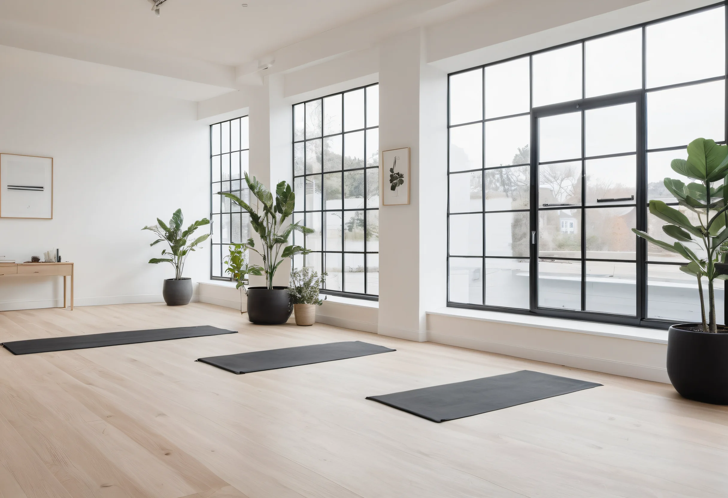 Bright boutique fitness studio interior ready to welcome a new client on their first visit